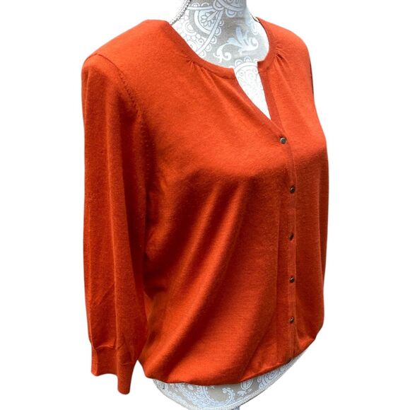 Talbots Pure Cashmere Women Petites Size 1X Ripe Papaya Orange Cardigan Sweater - Picture 2 of 12